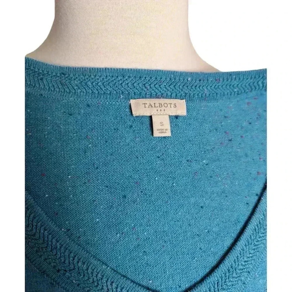 Talbots Small Blue & Multi Color Specks Long Sleeve V-neck Sweater Button Detail - Picture 7 of 8